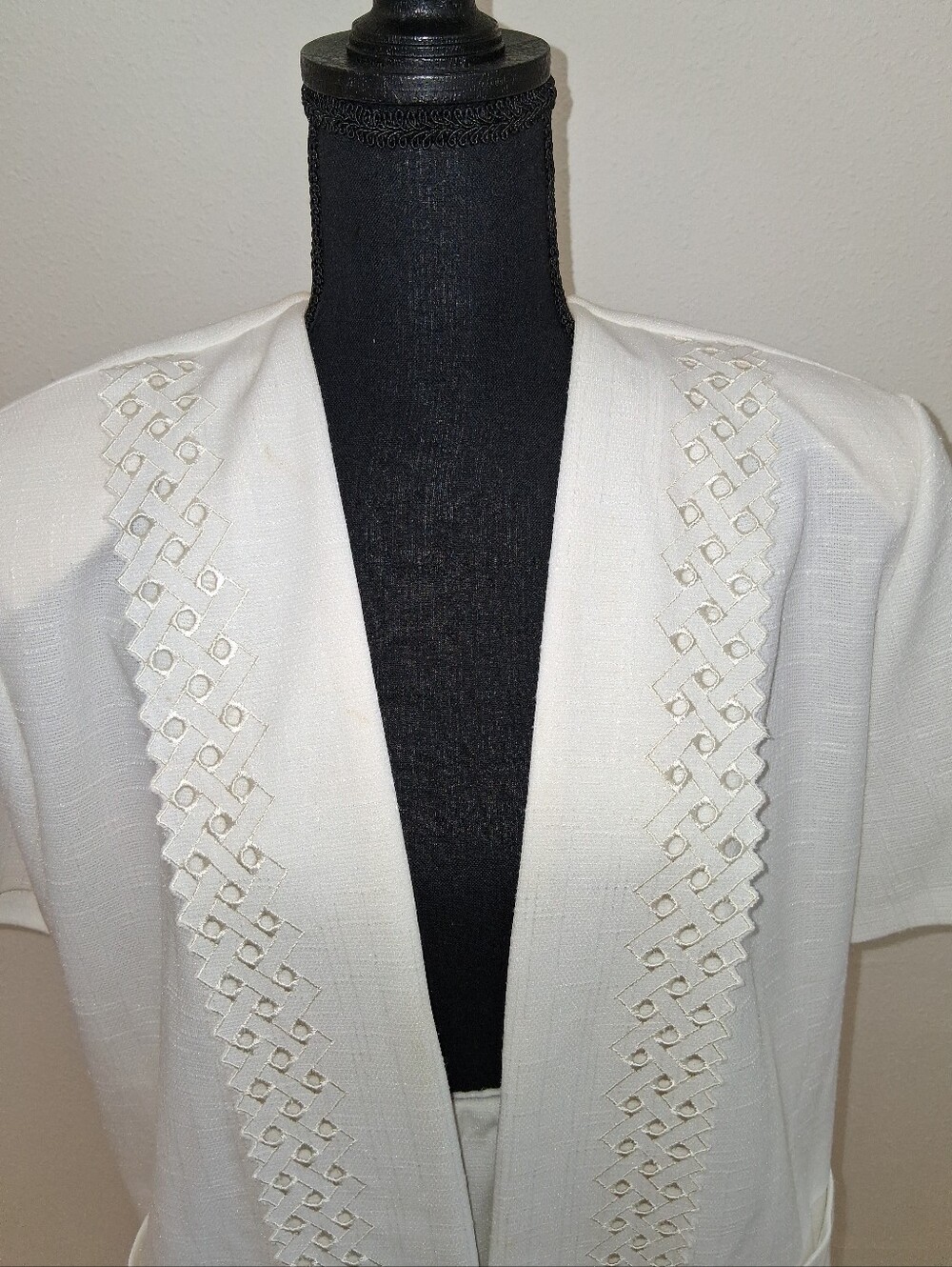 Classic White Midi Skirt Set with Eyelet-Trim Jacket